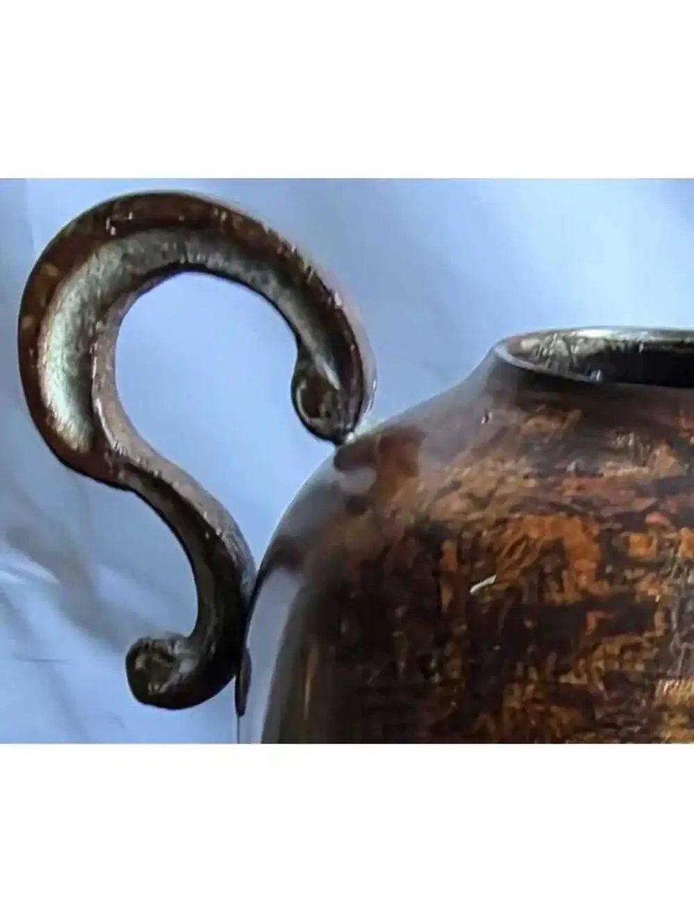 Vintage Metal Amphora Vase Scroll Handles Verdigris Rustic Urn Decor